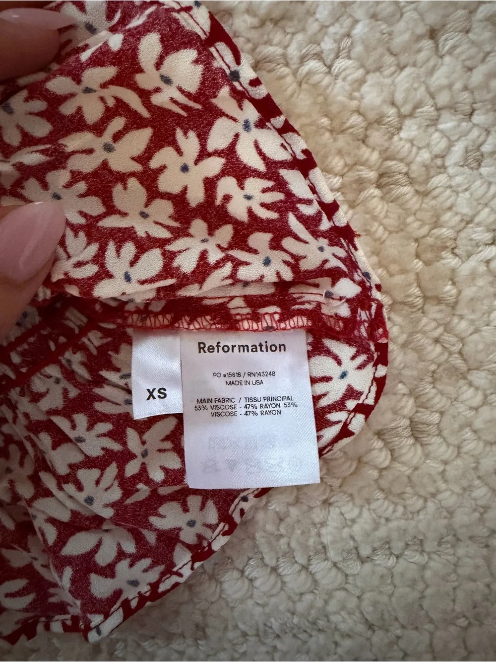 Reformation Red Floral Smocked Square-Neck Top